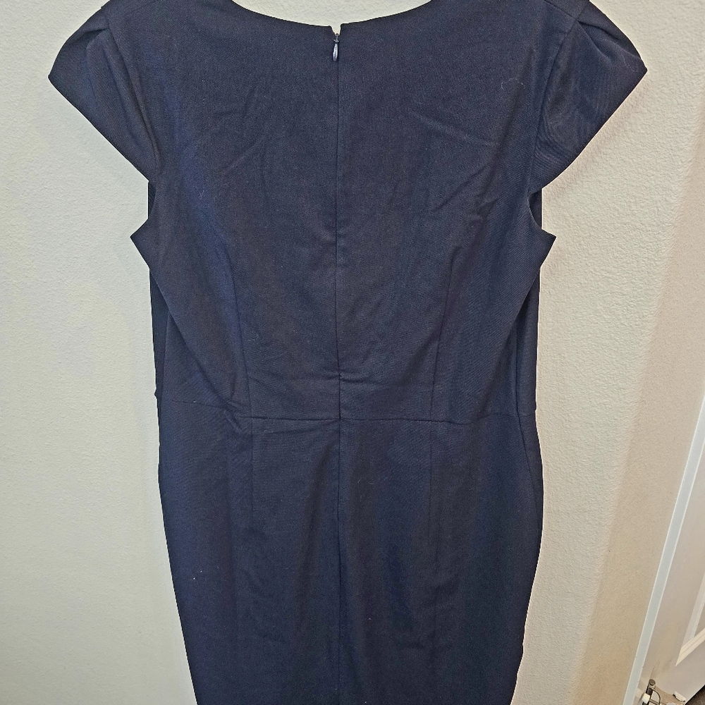Merona Navy Blue Sheath Dress Cap Sleeve Square Neckline Pleated Dress Womens 16 - Picture 3 of 11